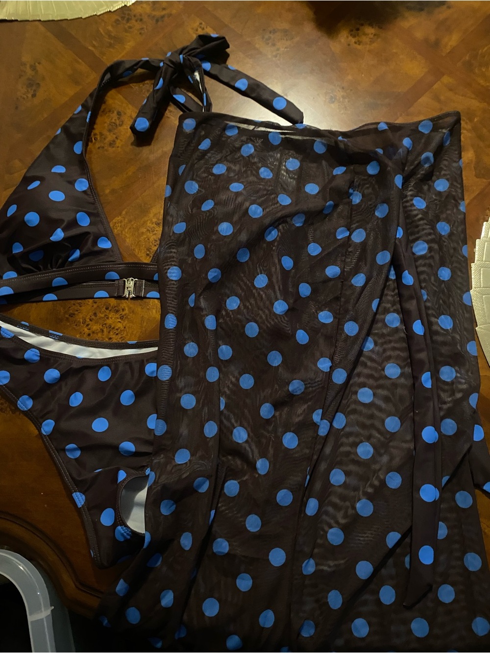 NWOT- Brown Blue Polka
Dot set with coverup